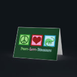 Cartão De Festividades Bonita Paz Amor Dinossauro Natal<br><div class="desc">O cartão dos dinossauros de paz para um amante de dino. Possui um sinal verde de paz,  coração vermelho e um legal apatossauro. Um cartão de excelente para um paleontólogo enviar aos amigos da paleontologia.</div>