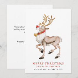 Cartão De Festividades Bonita Reindeer de Natal Saudação Corporativa Engr