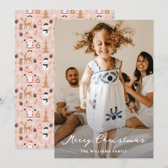 Cartão De Festividades Bonita Reindeer Santa Claus Foto de Natal (Frente/Verso)