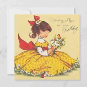 Cartão De Festividades Bonita Vintage Feliz Aniversário Vestida