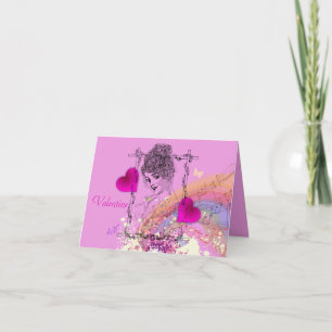 Cartão De Festividades Bonita vitoriosa Lady Pink Namorados Notecard