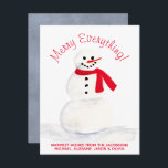 Cartão De Festividades Bonita Watercolor Snowman Feliz Tudo Festivo<br><div class="desc">Este cartão de Natal bonitinho apresenta um simples design com uma mão pintada de boneco de neve com um nariz de cenoura e um cachecol vermelho. A saudação diz: Feliz Tudo! mas pode ser personalizado para qualquer coisa que você quiser. Abaixo está o espaço para uma nota curta ou assinatura....</div>