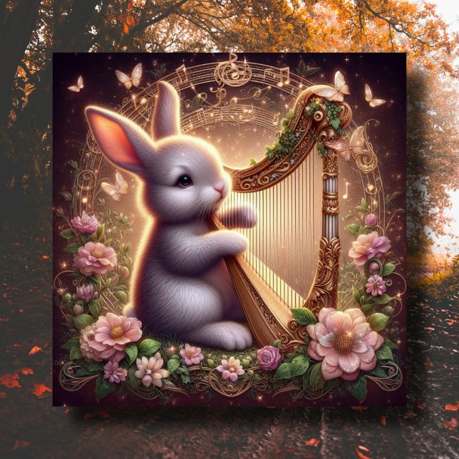 Cartão De Festividades Bonito Bunny Floral Fantasy Art Nouveau Páscoa (Criador carregado)