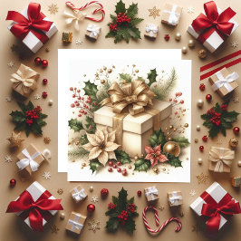 Cartão De Festividades Bonito colete Holly e Arco Ouro