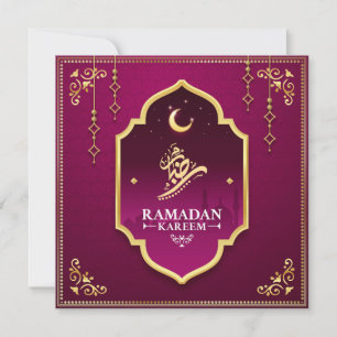 Cartão De Festividades Bonito Crescente Dourado Roxo Ramadan Mubarak