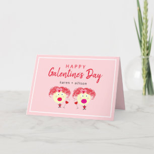 Cartão De Festividades Bonito dia de Galentine BFF Coração Vermelho Rosa 