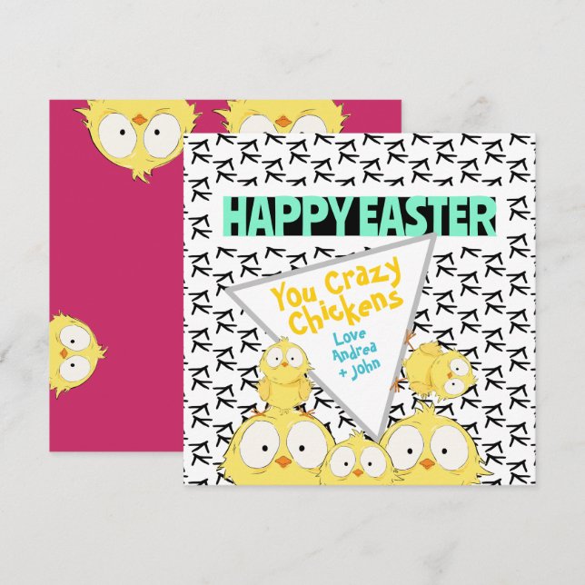 Cartão De Festividades Bonito Felz pascoa Preguiçoso Seus Frangos Loucos  (Frente/Verso)