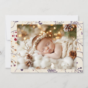 Cartão De Festividades Bonito Folhagem de Natal e Foto de Bebê