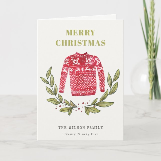 Cartão De Festividades Bonito Folheto Vermelho Verde Suave Natal Inverno (Frente)