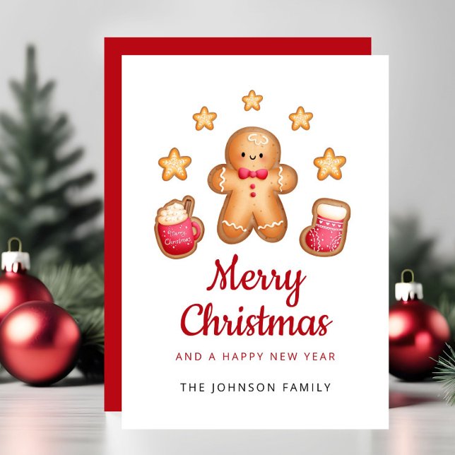 Cartão De Festividades Bonito Gingerpão Homem Feliz Natal (Cute Gingerbread Man Merry Christmas Holiday Card)