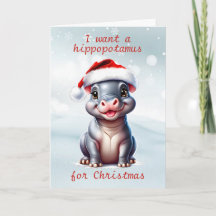 Bonito Hippopotamus Santa Hat Snowy Natal