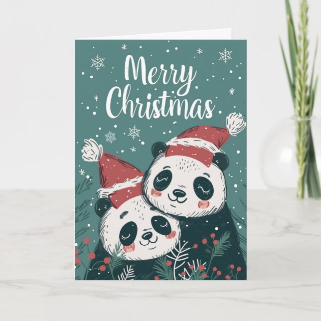 Cartão De Festividades Bonito Panda Feliz Natal Personalizado (Frente)