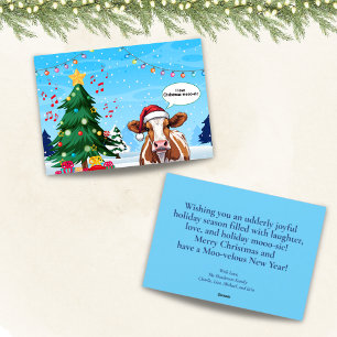 Cartão De Festividades Bonito Papai Noel de Natal Vaca Cartoon Engraçado