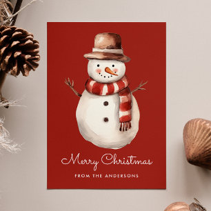 Cartão De Festividades Bonito Papel de Aguarela Boneco de Neve Feliz Nata