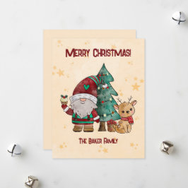 Cartão De Festividades Bonito Reindeer Gnomo de Natal