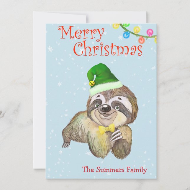 Cartão De Festividades Bonito Sloth Feliz Natal (Frente)