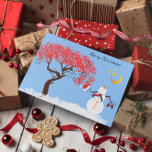 Cartão De Festividades Bonito Snowman Olhando para a Lua<br><div class="desc">Veja mais Designs de Natal em Sandra</div>