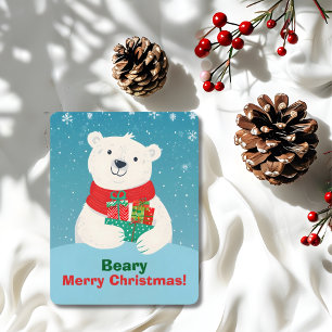 Cartão De Festividades Bonito Urso Polar Oferece e Reproduz Mensagem de N