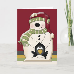 Cartão De Festividades Bonito Urso Polar Snowman e Pinguins no Natal
