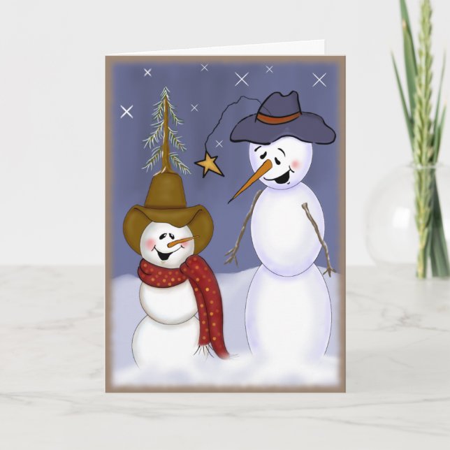 Cartão De Festividades Bonito vaqueiro de Natal Snowman (Frente)