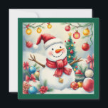 Cartão De Festividades Bonito Winter Snowman Feliz Natal Não Foto<br><div class="desc">Está na hora da alegria de Natal com o adorável boneco de neve no chapéu de Papai noel! Este postal é uma ilustração colorida e humorística que captura perfeitamente o espírito do Natal. Um boneco de neve cercado por decorações de Natal e uma árvore de Natal em um fundo de...</div>