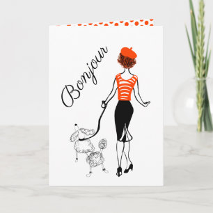 Cartão De Festividades Bonjour Girl and French Poodle Greeting Card