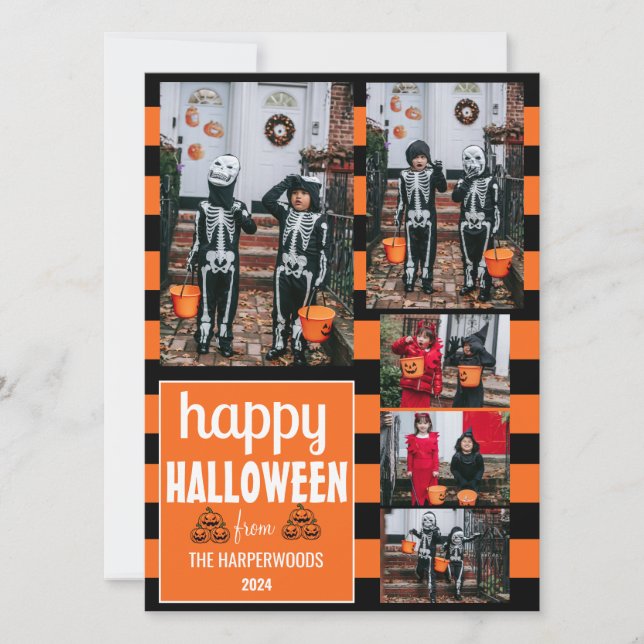 Cartão De Festividades Boo abóbora, jack-o-lanterna feliz Halloween 5 Fot (Frente)