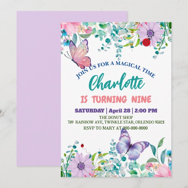 Cartão De Festividades Borboleta-branca Bolinhas floral Flor Aniversário (Frente/Verso)