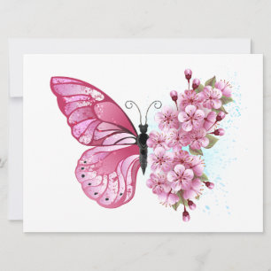 Cartão De Festividades Borboleta Flor com Sakura Rosa