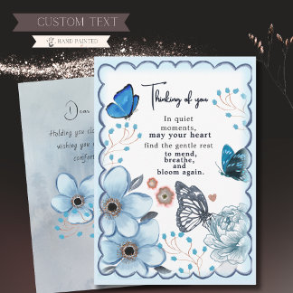 Cartão De Festividades  Borboleta Floral Aquarela Azul Pensando em você 