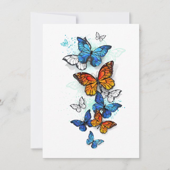 Cartão De Festividades Borboletas voadoras Morpho e Monarca (Frente)
