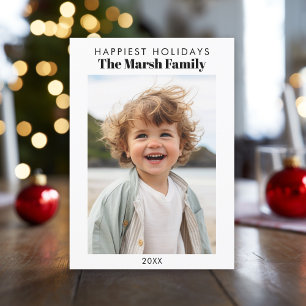 Cartão De Festividades Borda Branca de Fotos Minimalista Manuscrita Mais 