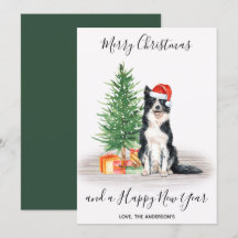Borda Collie Dog Papais noeis Árvore Feliz Natal