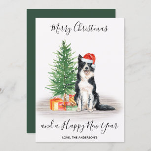 Cartão De Festividades Borda Collie Dog Papais noeis Árvore Feliz Natal