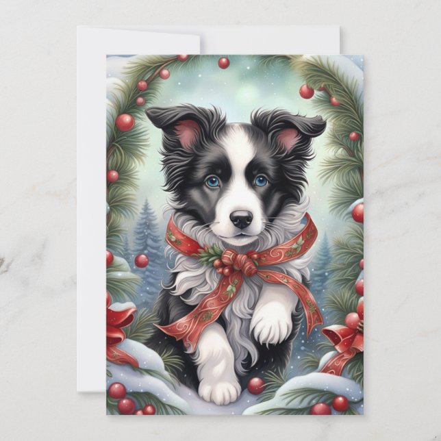 Cartão De Festividades Borda Collie Puppy Fitas Paviais (Frente)