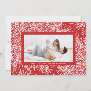 Cartão De Festividades Borda de Foto Floco de Neve Branco Gelo Vermelho M