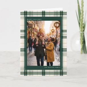 Cartão De Festividades Borda de Xadrez Escocês Feliz Natal Foto da Famíli