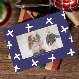 Cartão De Festividades Borda Moderna Azul Branco Beijos de Natal Foto