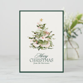 Cartão De Festividades Borda verde Feriado de Árvore de Natal com Aquarel