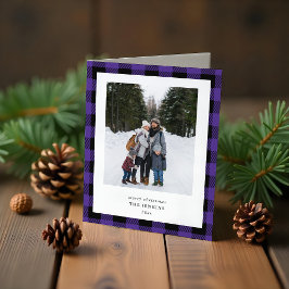Cartão De Festividades Bordado Xadrez Preto Roxo Simples 3 Fotos Natal