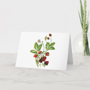 Cartão De Festividades Bordados de morangos primavera frescos