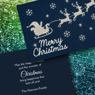 Cartão De Festividades Bordados Papais noeis da Noite de Natal Sleigh