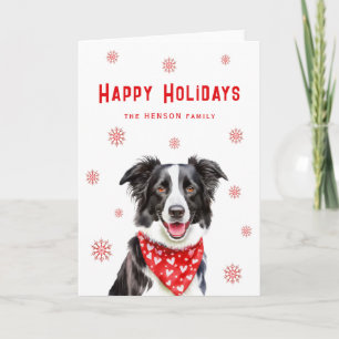 Cartão De Festividades Border Collie Bandana Vermelha de Coração Natal 