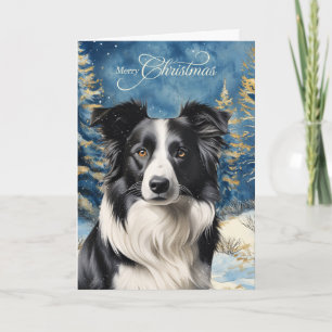 Cartão De Festividades Border Collie Cachorro Floresta Natal