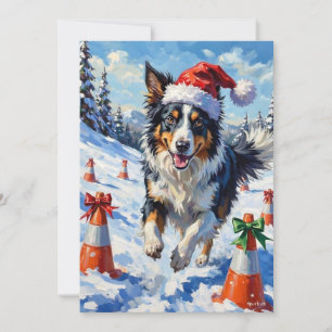 Cartão De Festividades Border Collie Cachorro Natal Neve Agilidade Divers