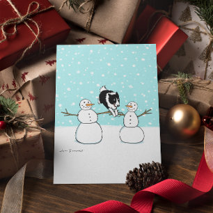 Cartão De Festividades Border Collie com Bonecos de Neve Cão de Agilida