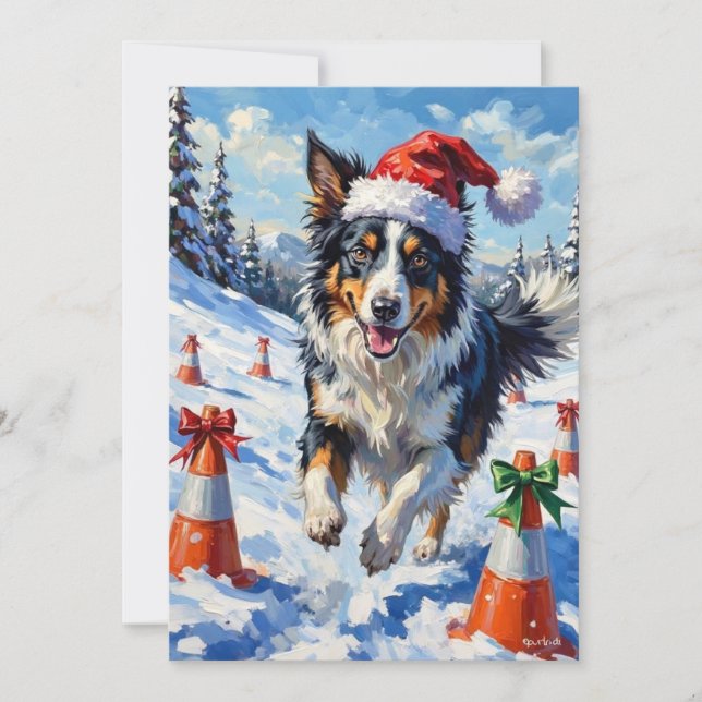 Cartão De Festividades Border Collie Dog Christmas Snow Agility Fun (Frente)