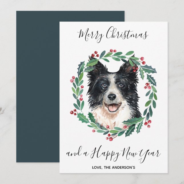Cartão De Festividades Border Collie Dog Elegante Feliz Natal (Frente/Verso)