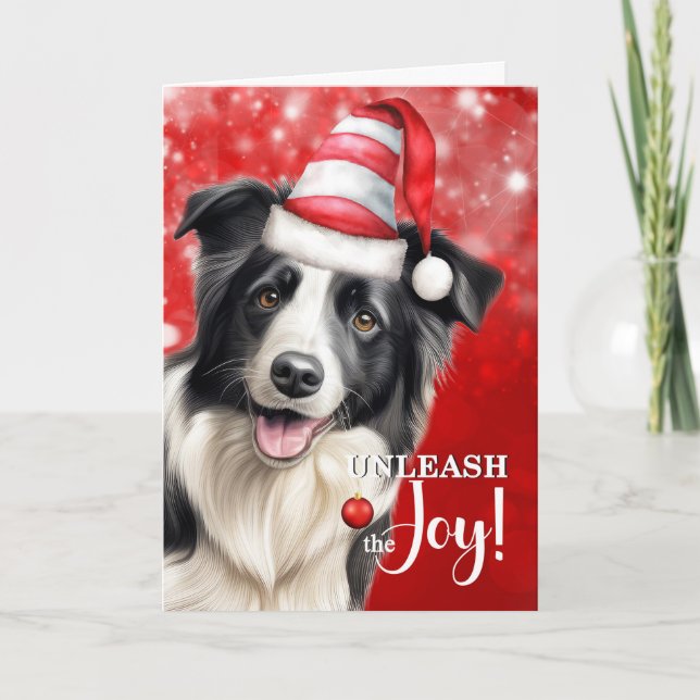 Cartão De Festividades Border Collie Dog Unleash the Joy Christmas (Frente)