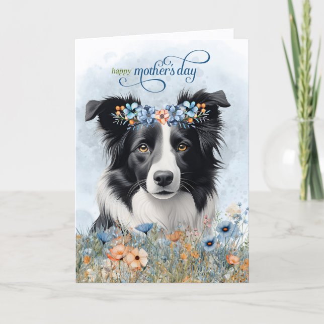 Cartão De Festividades Border Collie Dog Wildflowers Mother's Day (Frente)